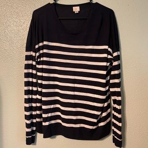 Navy blue and white striped sweater